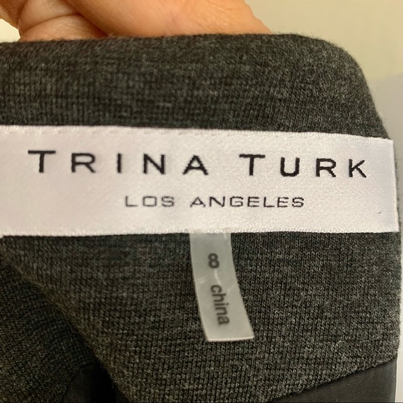 TRINA TURK Knit Lace Hem Charcoal Grey Dress - Picture 2 of 16